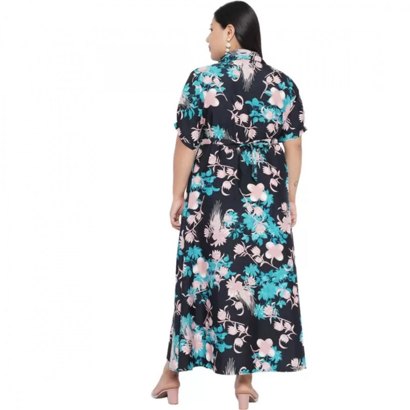 Mayawye Women's Fit And Flare Green Dress (Color:Multicolor, Material:Polyester)