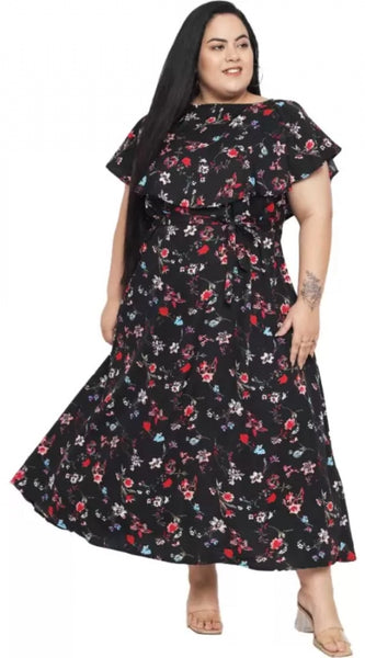 Mayawye Women's Fit And Flare Black Dress (Color:Black, Material:Polyester)