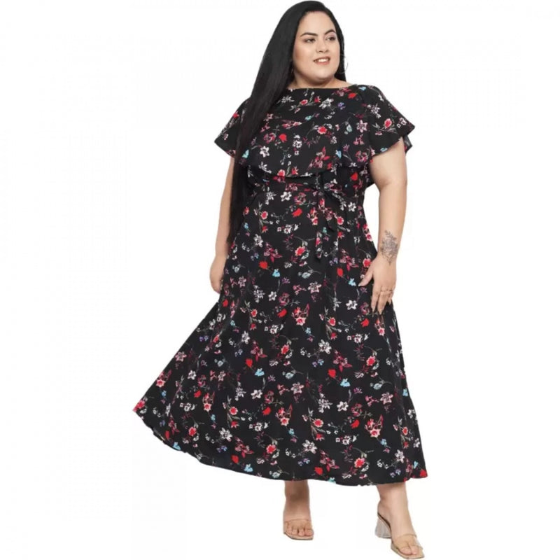 Mayawye Women's Fit And Flare Black Dress (Color:Black, Material:Polyester)