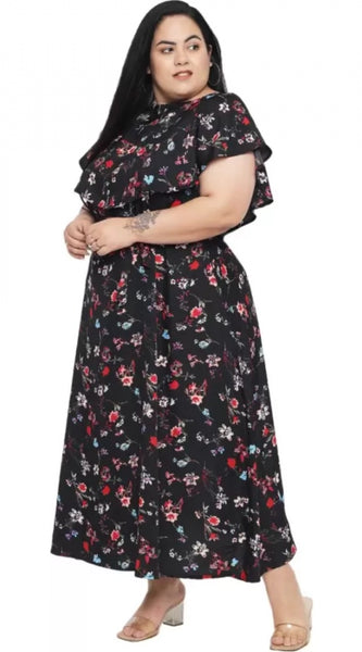 Mayawye Women's Fit And Flare Black Dress (Color:Black, Material:Polyester)