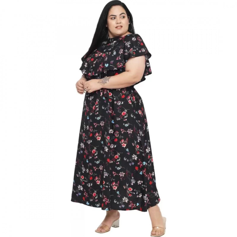 Mayawye Women's Fit And Flare Black Dress (Color:Black, Material:Polyester)