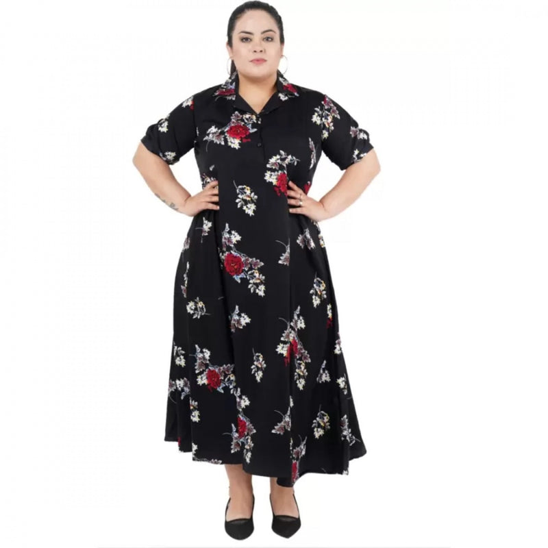 Mayawye Women's Fit And Flare Black Dress (Color:Black, Material:Polyester)