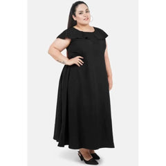 Mayawye Women's Fit And Flare Black Dress (Color:Black, Material:Polyester)