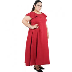 Mayawye Women's Fit And Flare Maroon Dress (Color:Maroon, Material:Polyester)