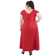 Mayawye Women's Fit And Flare Maroon Dress (Color:Maroon, Material:Polyester)