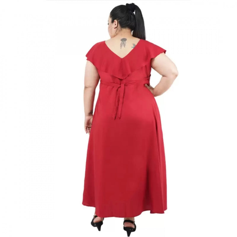 Mayawye Women's Fit And Flare Maroon Dress (Color:Maroon, Material:Polyester)