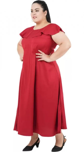 Mayawye Women's Fit And Flare Maroon Dress (Color:Maroon, Material:Polyester)