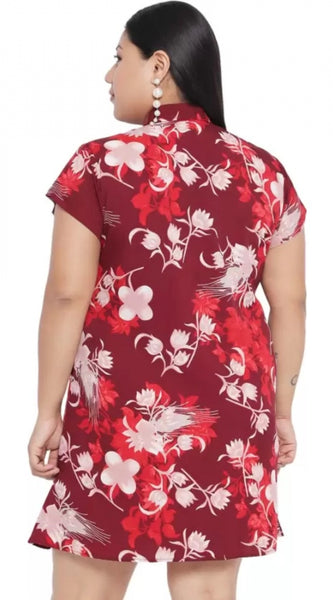 Mayawye Women's Shirt Maroon Dress (Color:Maroon, Material:Polyester)