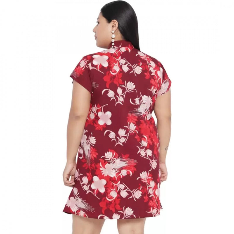 Mayawye Women's Shirt Maroon Dress (Color:Maroon, Material:Polyester)