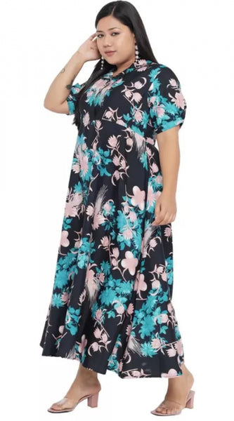 Mayawye Women's Fit And Flare Green Dress (Color:Multicolor, Material:Polyester)
