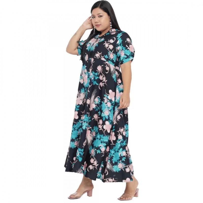 Mayawye Women's Fit And Flare Green Dress (Color:Multicolor, Material:Polyester)