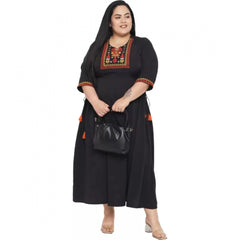 Mayawye Women's Fit And Flare Black Dress (Color:Black, Material:Polyester)