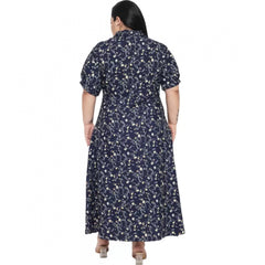 Mayawye Women's Fit And Flare Blue Dress (Color:Blue, Material:Polyester)