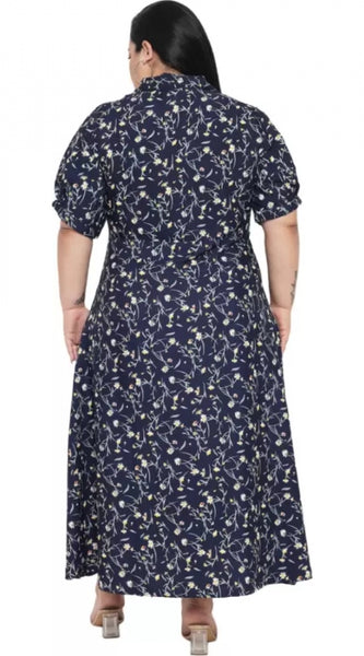 Mayawye Women's Fit And Flare Blue Dress (Color:Blue, Material:Polyester)