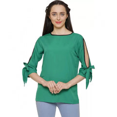 Mayawye Women's Casual Slit Sleeve Solid Green Top (Color:Green, Material:Poly Crepe)