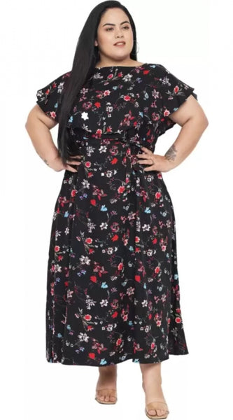 Mayawye Women's Fit And Flare Black Dress (Color:Black, Material:Polyester)