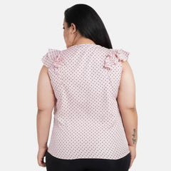 Mayawye Women's Casual Flared Sleeve Printed Pink Top (Color:Pink, Material:Crepe)