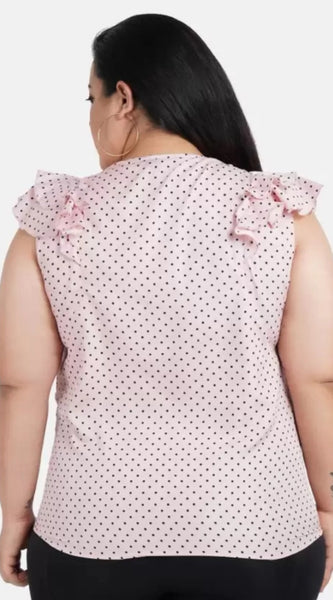 Mayawye Women's Casual Flared Sleeve Printed Pink Top (Color:Pink, Material:Crepe)