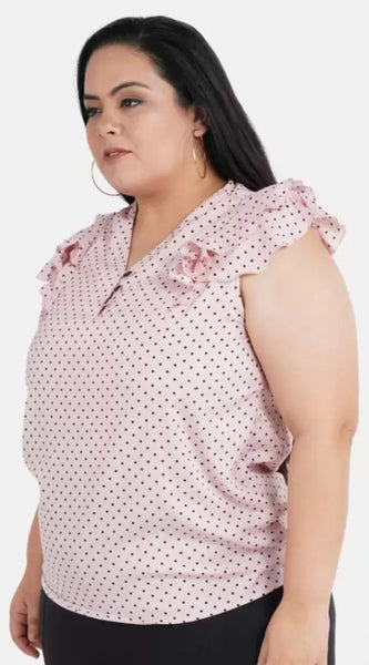 Mayawye Women's Casual Flared Sleeve Printed Pink Top (Color:Pink, Material:Crepe)