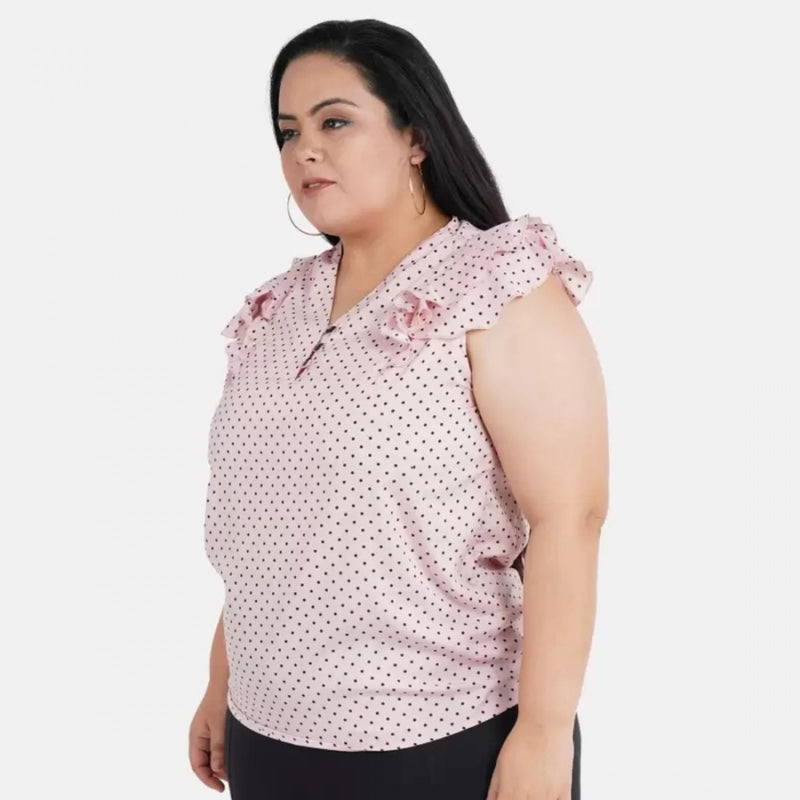 Mayawye Women's Casual Flared Sleeve Printed Pink Top (Color:Pink, Material:Crepe)