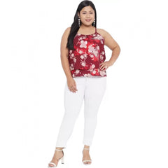 Mayawye Women's Casual Floral Print Red Top (Color:Red, Material:Polyester)
