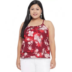 Mayawye Women's Casual Floral Print Red Top (Color:Red, Material:Polyester)
