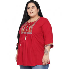 Mayawye Women's Casual Embroidered Maroon Top (Color:Maroon, Material:Rayon)