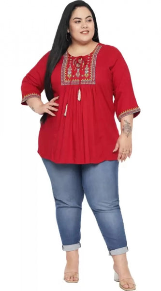Mayawye Women's Casual Embroidered Maroon Top (Color:Maroon, Material:Rayon)