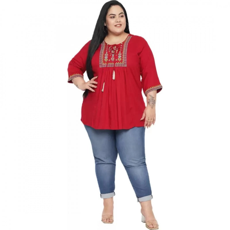 Mayawye Women's Casual Embroidered Maroon Top (Color:Maroon, Material:Rayon)