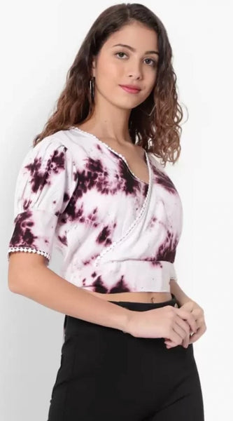 Mayawye Women's Casual Tie And Dye Purple Top (Color:Purple, Material:Rayon)