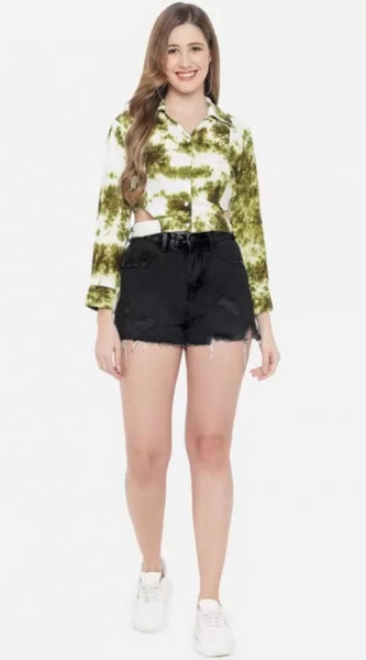 Mayawye Women's Casual Printed Green Top (Color:Green, Material:Rayon)