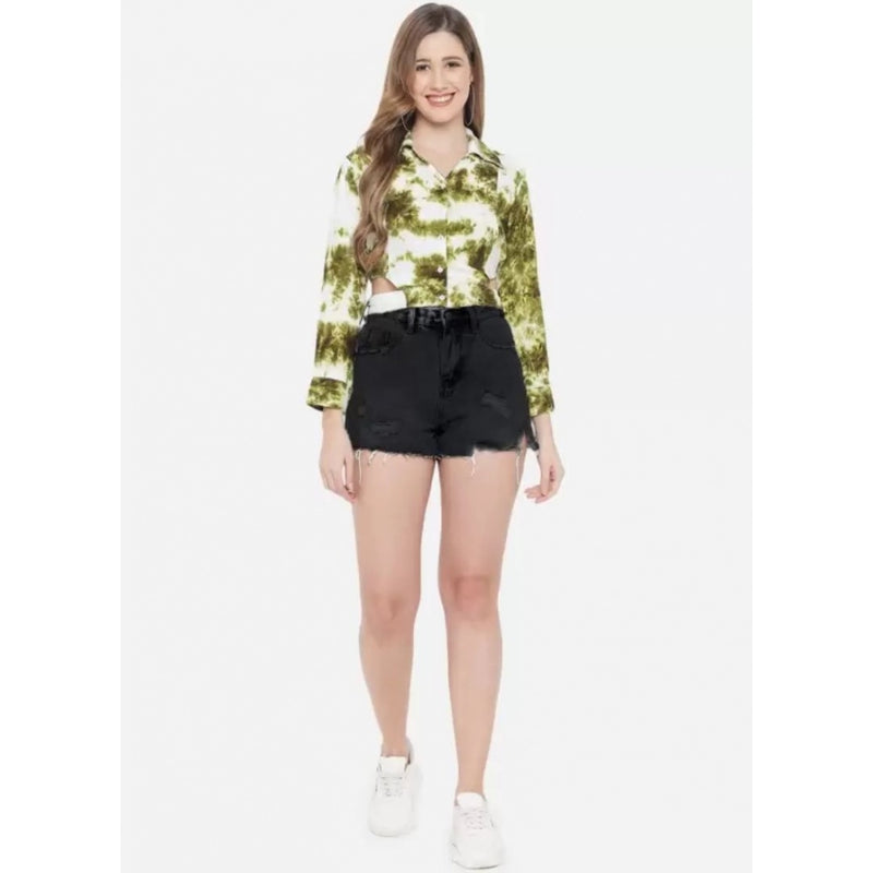 Mayawye Women's Casual Printed Green Top (Color:Green, Material:Rayon)