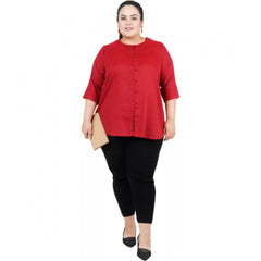 Mayawye Women's Casual Solid Maroon Top (Color:Maroon, Material:Cotton Linen Blend)