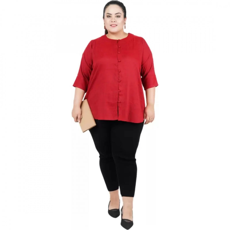 Mayawye Women's Casual Solid Maroon Top (Color:Maroon, Material:Cotton Linen Blend)