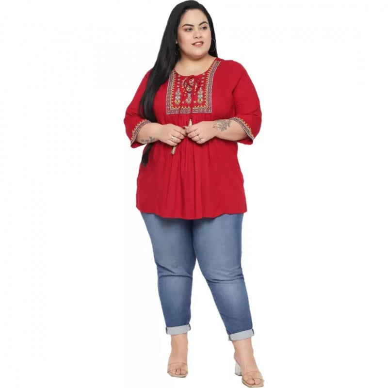 Mayawye Women's Casual Embroidered Maroon Top (Color:Maroon, Material:Rayon)