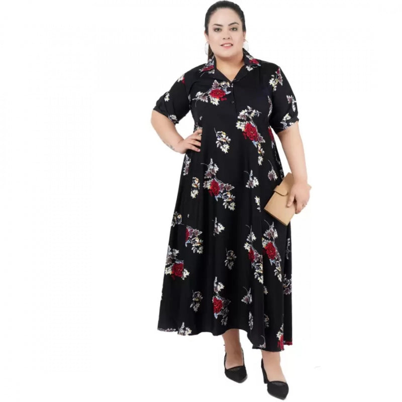 Mayawye Women's Fit And Flare Black Dress (Color:Black, Material:Polyester)