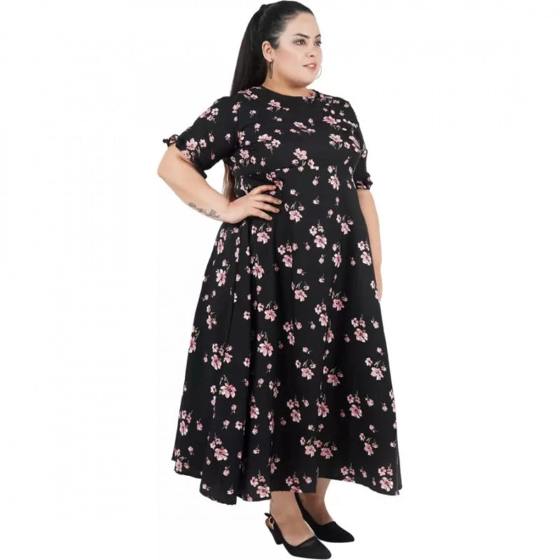 Mayawye Women's Maxi Black Dress (Color:Black, Material:Poly Crepe)