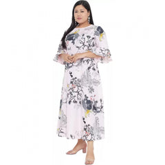 Mayawye Women's Fit And Flare White Dress (Color:White, Material:Polyester)