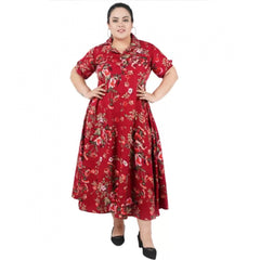 Mayawye Women's Fit And Flare Maroon Dress (Color:Maroon, Material:Polyester)