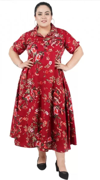 Mayawye Women's Fit And Flare Maroon Dress (Color:Maroon, Material:Polyester)