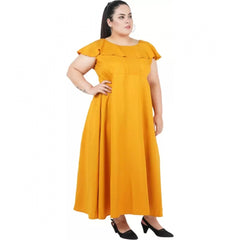 Mayawye Women's Fit And Flare Yellow Dress (Color:Yellow, Material:Polyester)