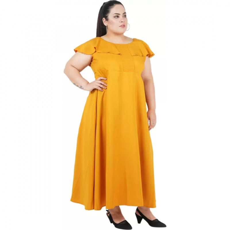 Mayawye Women's Fit And Flare Yellow Dress (Color:Yellow, Material:Polyester)