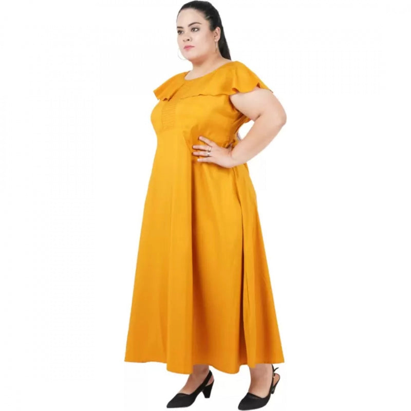 Mayawye Women's Fit And Flare Yellow Dress (Color:Yellow, Material:Polyester)