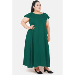 Mayawye Women's Fit And Flare Green Dress (Color:Green, Material:Polyester)