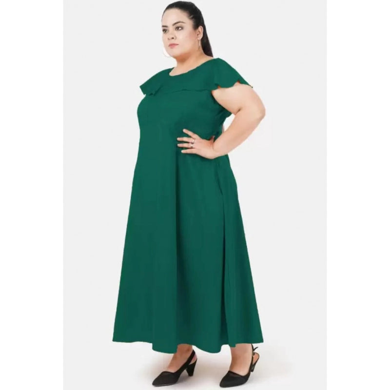 Mayawye Women's Fit And Flare Green Dress (Color:Green, Material:Polyester)