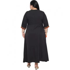 Mayawye Women's Fit And Flare Black Dress (Color:Black, Material:Polyester)