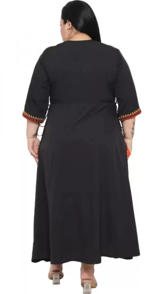 Mayawye Women's Fit And Flare Black Dress (Color:Black, Material:Polyester)