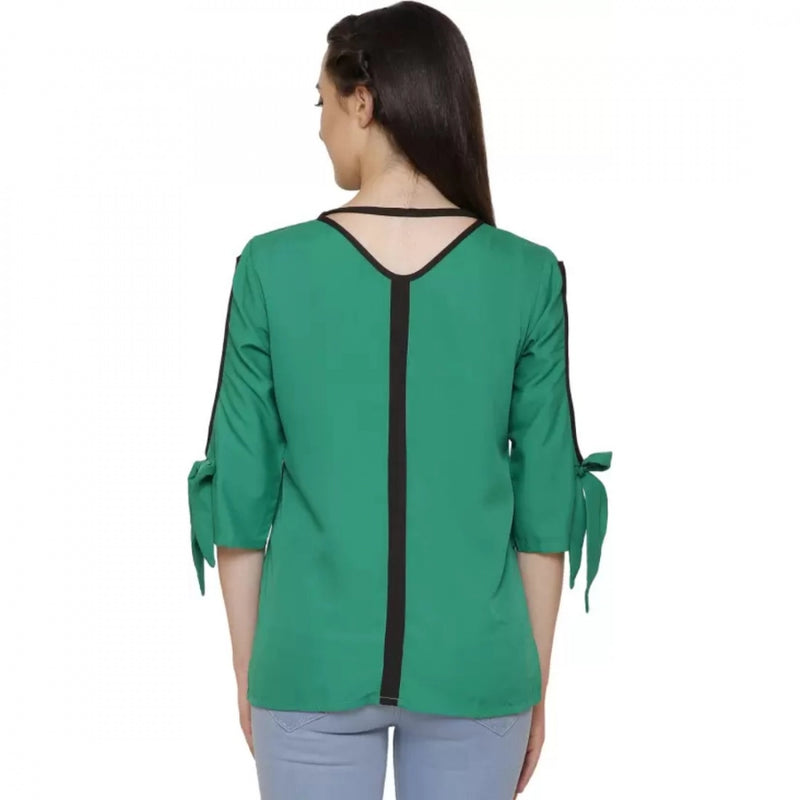 Mayawye Women's Casual Slit Sleeve Solid Green Top (Color:Green, Material:Poly Crepe)