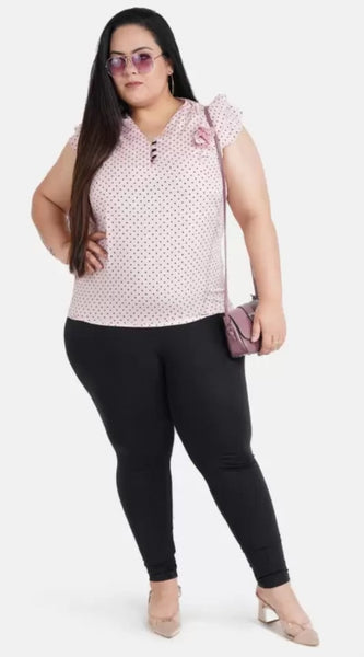 Mayawye Women's Casual Flared Sleeve Printed Pink Top (Color:Pink, Material:Crepe)