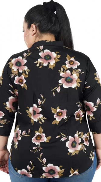 Mayawye Women's Casual Three Fourth Sleeve Printed Black Top (Color:Black, Material:Poly Crepe)